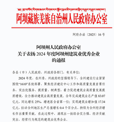 華鼎通公司榮獲阿壩州建筑業(yè)三項榮譽(yù)